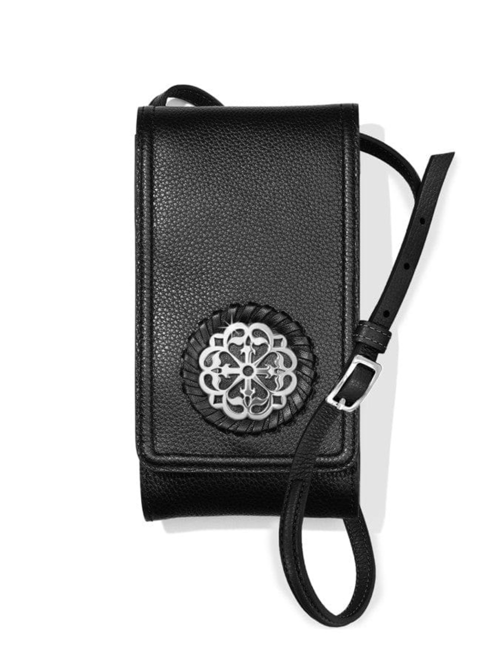 Brighton Ferrara Phone Organizer Crossbody Black Pebbled Leather Silver NWOT